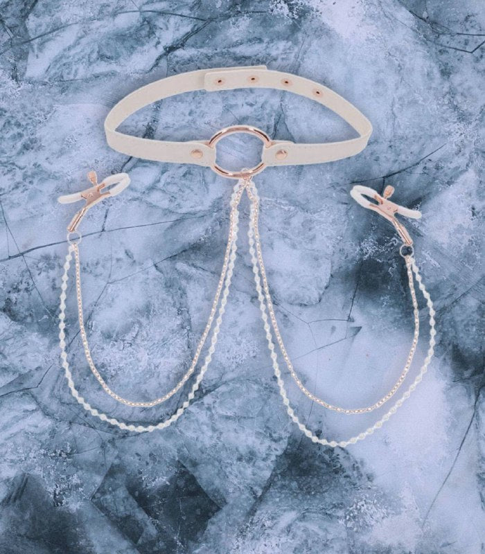 PEACHES ‘N CREAM 🍑 COLLAR WITH NIPPLE CLAMPS